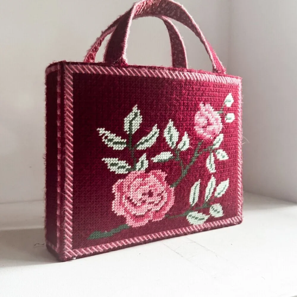 Vintage Needlepoint Floral Textured Tote